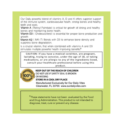 Daily Vites ADK Vitamin Supplement 5000 IU – 90 Caps (90 Day Supply) – High Potency A, D3 & K2-MK7 | Non-GMO, Gluten Free