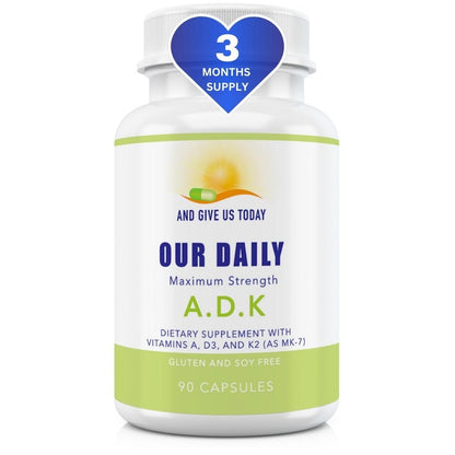 Daily Vites ADK Vitamin Supplement 5000 IU – 90 Caps (90 Day Supply) – High Potency A, D3 & K2-MK7 | Non-GMO, Gluten Free