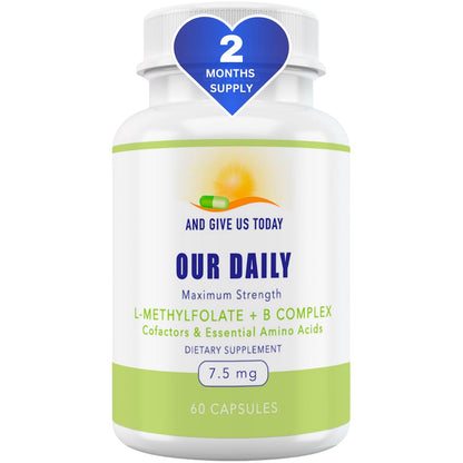 Our Daily Vites L-Methylfolate B Complex Co-factors & Essential Amino Acids (7.5mg) – Active Folate, Methylated B12 Methylcobalamin, B6 & Glycine – 60 Count