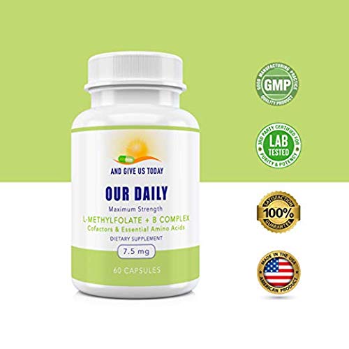 Our Daily Vites L-Methylfolate B Complex Co-factors & Essential Amino Acids (7.5mg) – Active Folate, Methylated B12 Methylcobalamin, B6 & Glycine – 60 Count