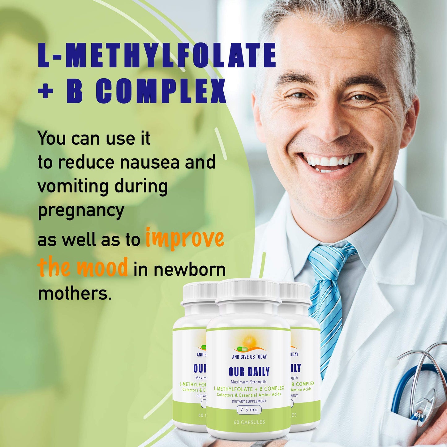 Our Daily Vites L-Methylfolate B Complex Co-factors & Essential Amino Acids (7.5mg) – Active Folate, Methylated B12 Methylcobalamin, B6 & Glycine – 60 Count