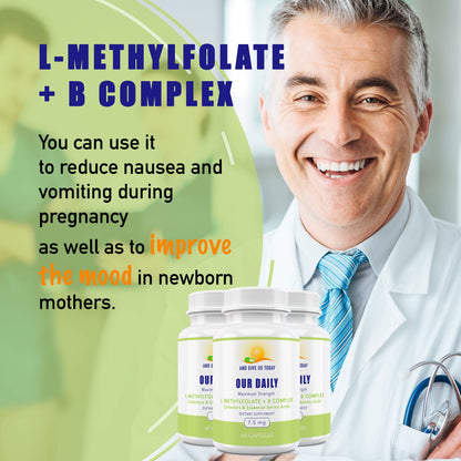 Our Daily Vites L-Methylfolate B Complex Co-factors & Essential Amino Acids (7.5mg) – Active Folate, Methylated B12 Methylcobalamin, B6 & Glycine – 60 Count