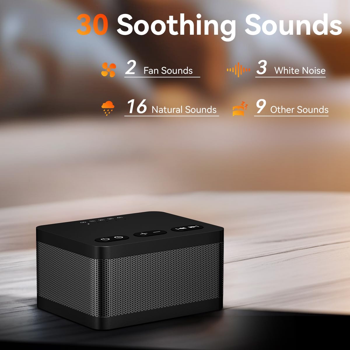 DailyBody Sound Machine – 30 Sounds, 36 Volume Levels, 5 Timers, Memory, Portable Black