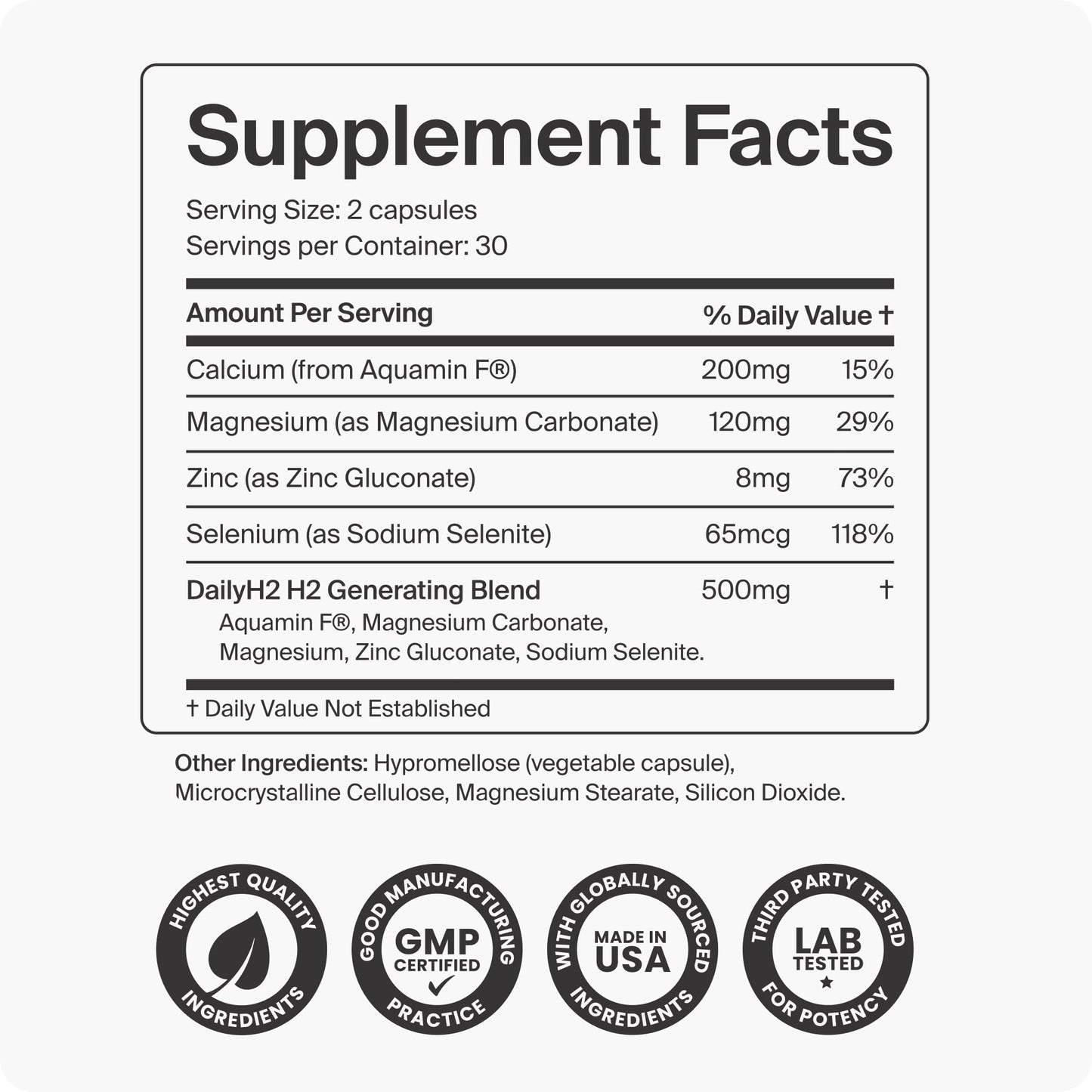 DailyH2 Molecular Hydrogen Capsules | Hydrogen Water Tablet Alternative | 60 Capsules