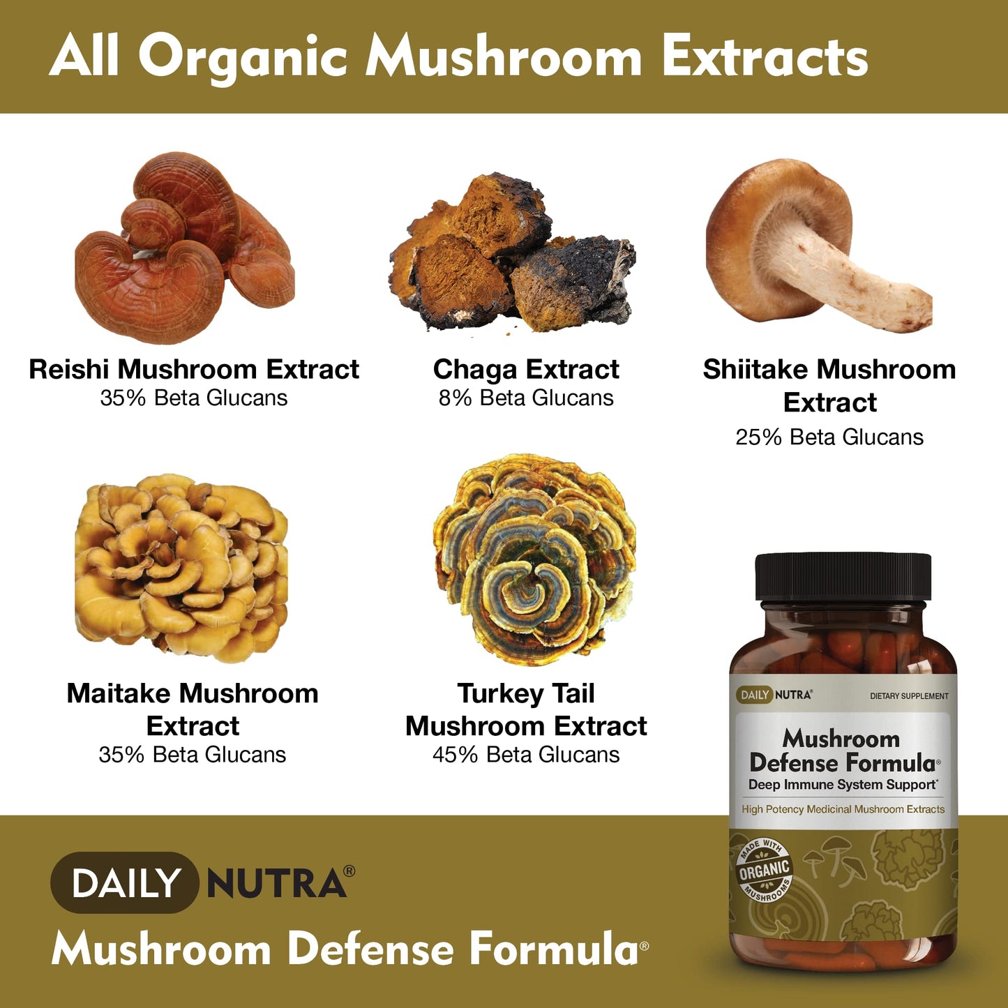 DailyNutra Mushroom Defense Formula — Immune Support (90 Capsules)