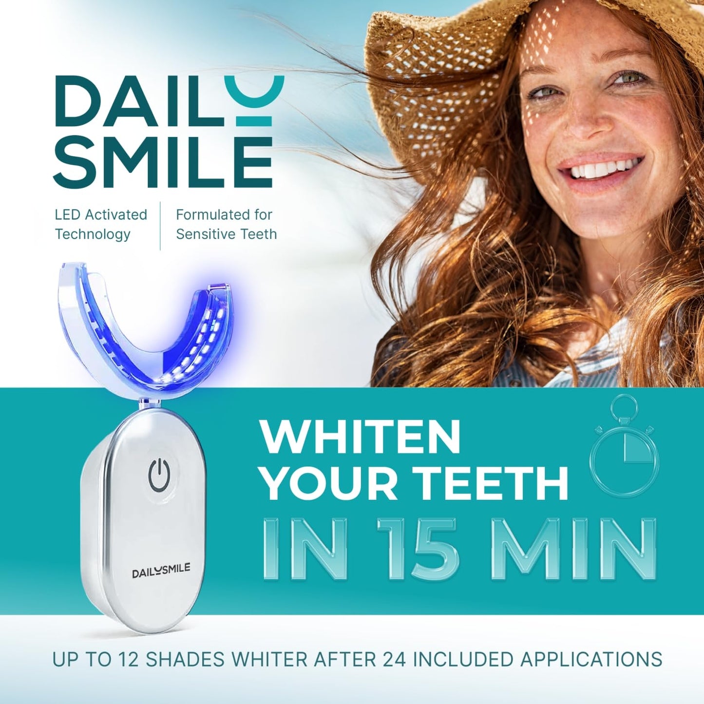 Dailysmile Teeth Whitening Kit with LED | Safe for Sensitive Teeth | Hands-Free, Waterproof LED Light