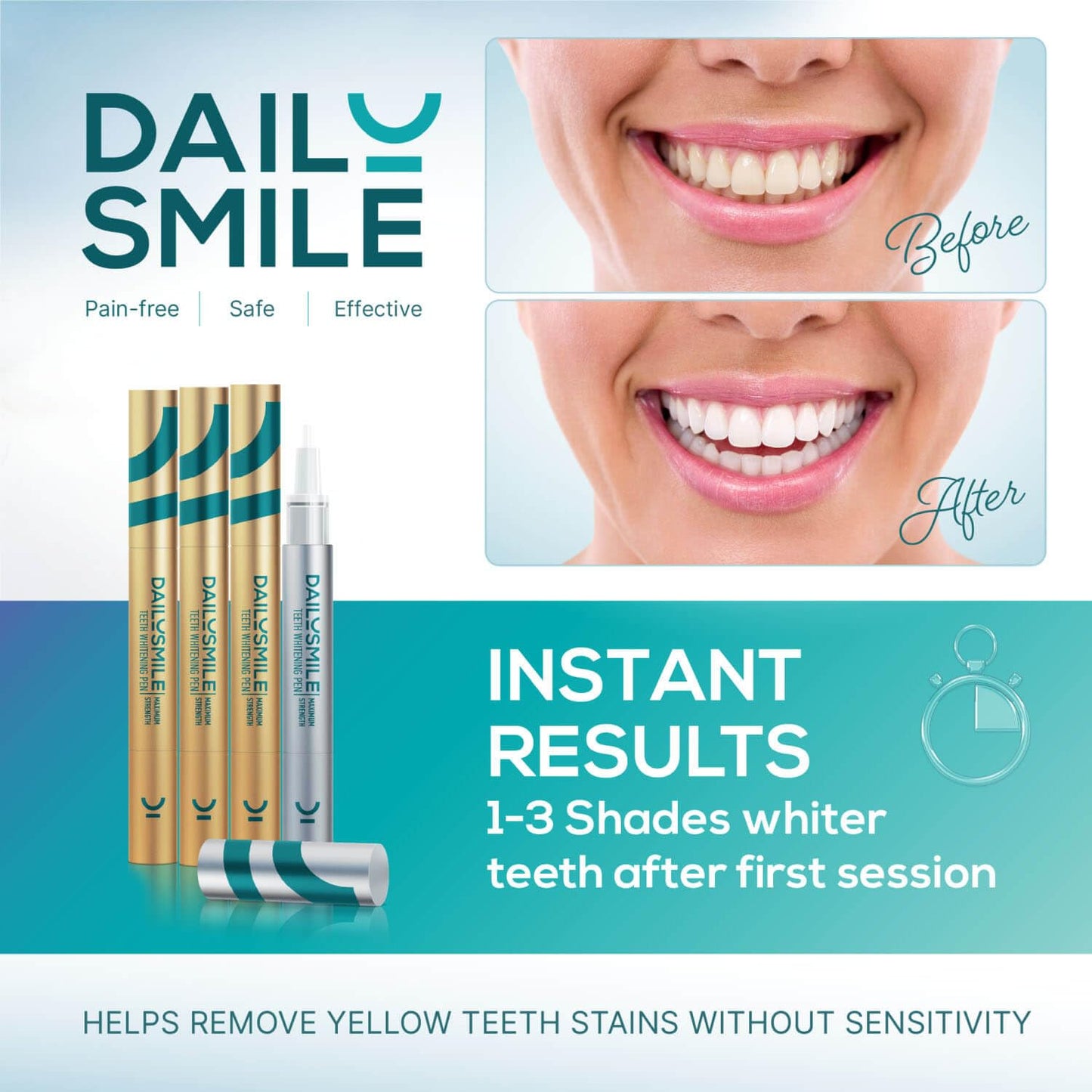 Dailysmile Teeth Whitening Kit with LED | Safe for Sensitive Teeth | Hands-Free, Waterproof LED Light