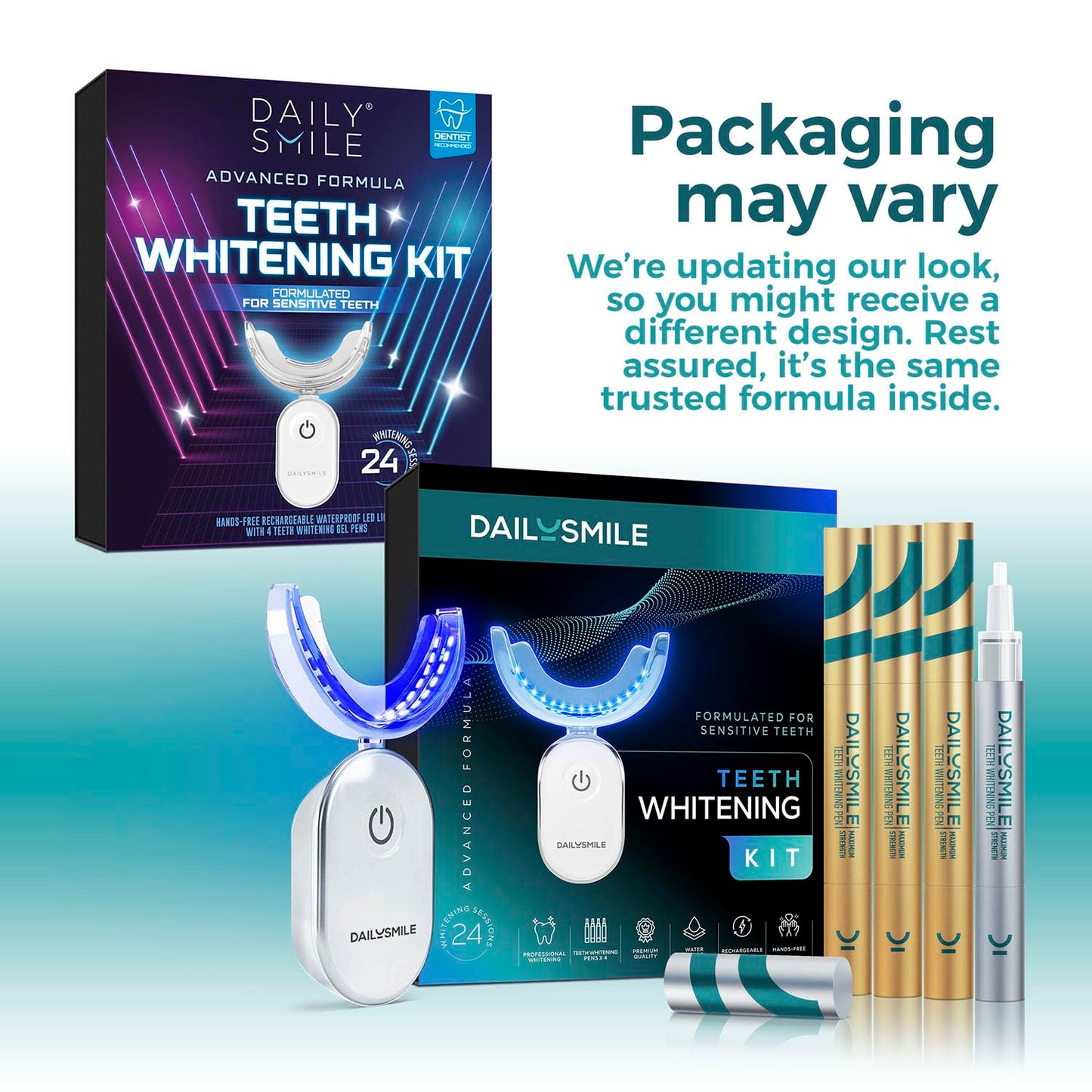 Dailysmile Teeth Whitening Kit with LED | Safe for Sensitive Teeth | Hands-Free, Waterproof LED Light