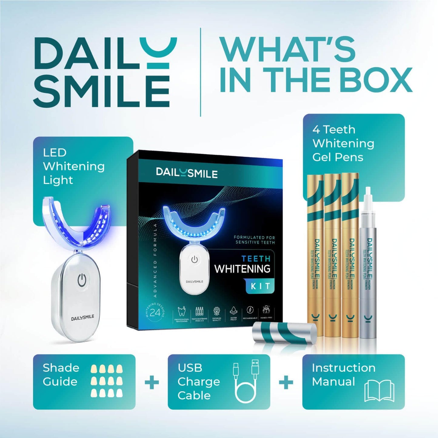Dailysmile Teeth Whitening Kit with LED | Safe for Sensitive Teeth | Hands-Free, Waterproof LED Light