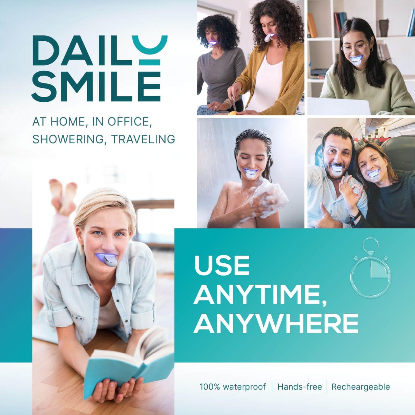 Dailysmile Teeth Whitening Kit with LED | Safe for Sensitive Teeth | Hands-Free, Waterproof LED Light