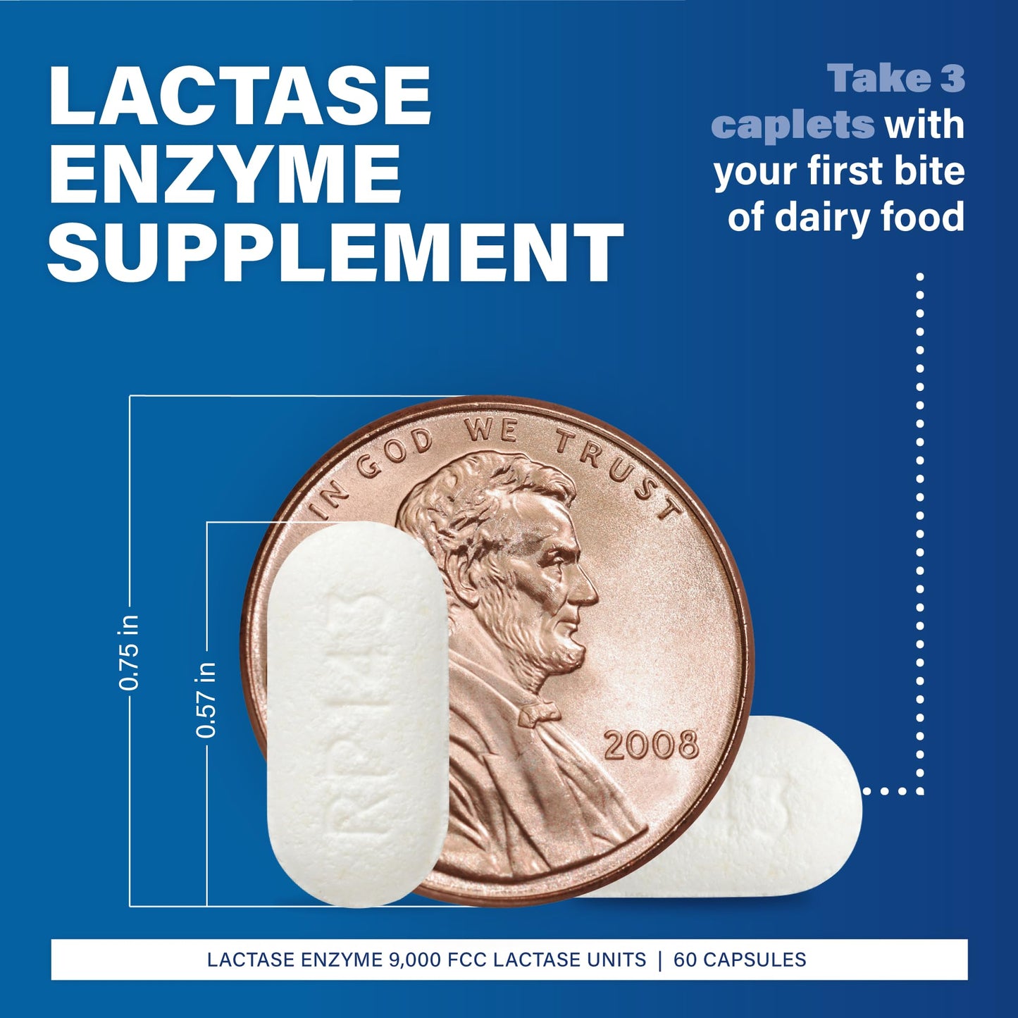 Dairy Aid Lactase Enzyme Caplets (Lactaid Original) 9000 FCC, 120 Ea