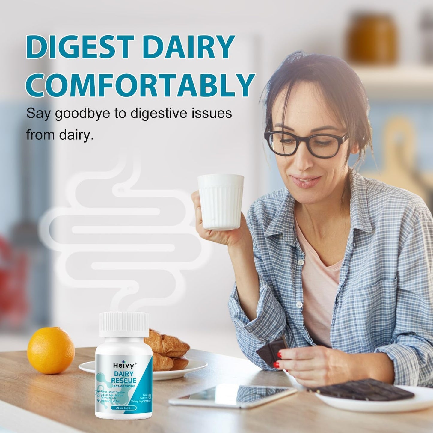 Heivy Lactase Enzyme 3000 FCC Dairy Relief – Fast Acting Lactose Pills, 90 Caplets, Made in USA (2 Pack)