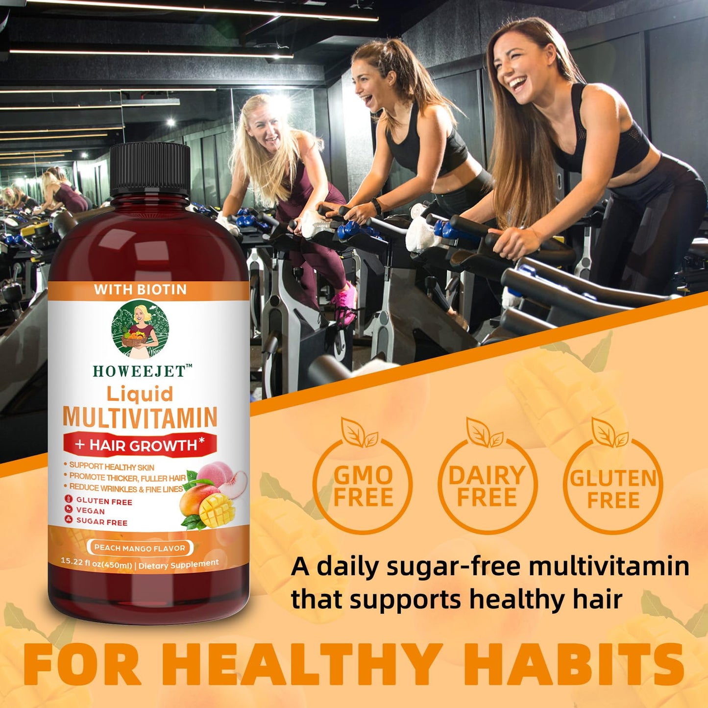 Liquid Multivitamin for Hair Growth – Biotin 10000mcg | Hair & Skin Support | Clinically Tested | 15.22 Fl Oz | For Women & Men 18+
