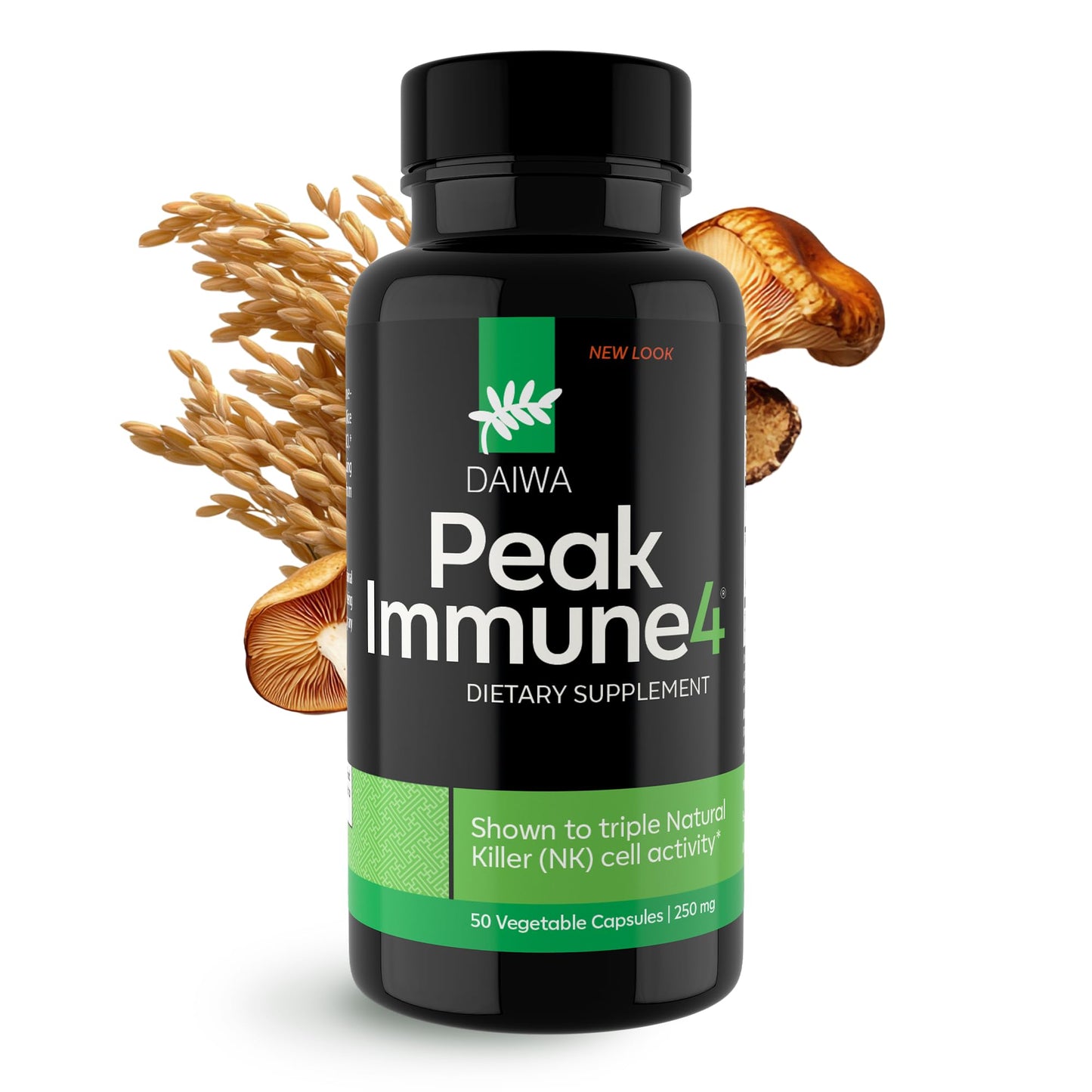 Daiwa PeakImmune4® – Immune Support Supplement for Adults with Rice Bran Arabinoxylan Compound (RBAC) and Shiitake Mushroom Enzyme – 50 Capsules