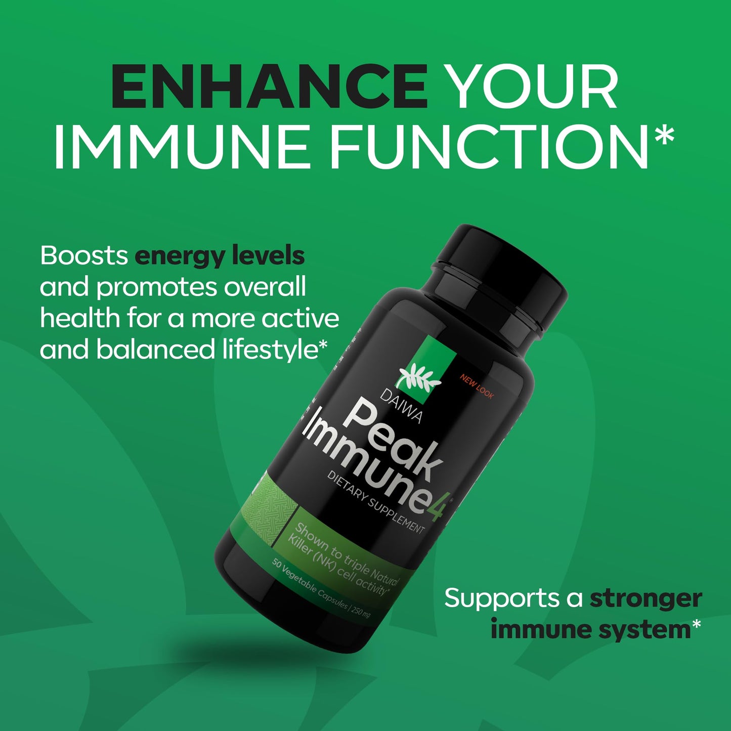 Daiwa PeakImmune4® – Immune Support Supplement for Adults with Rice Bran Arabinoxylan Compound (RBAC) and Shiitake Mushroom Enzyme – 50 Capsules