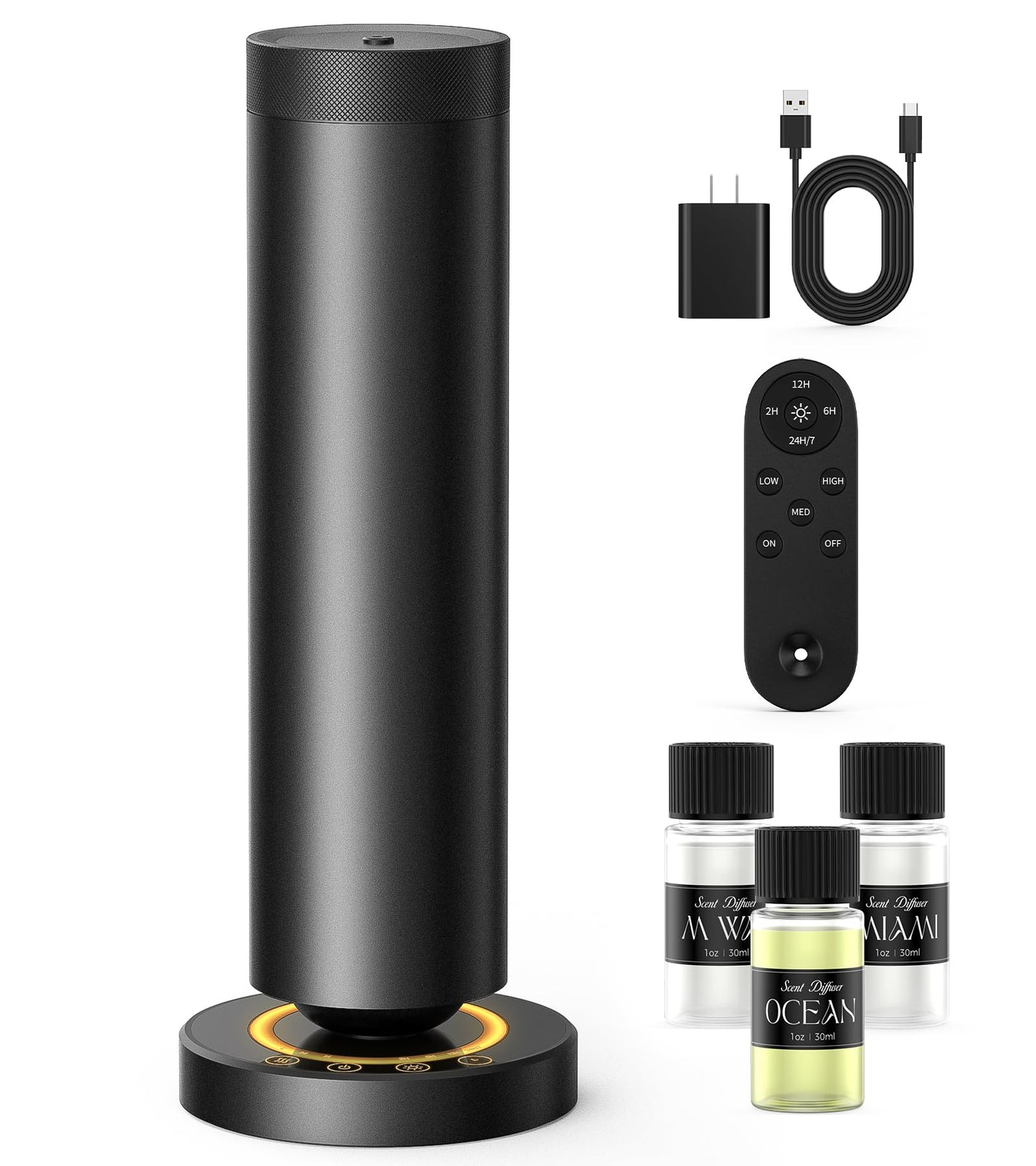Dakomoda Waterless Diffuser — 90ml Oils, 1000 sq ft Coverage, Night Light | Starter Kit (Black)