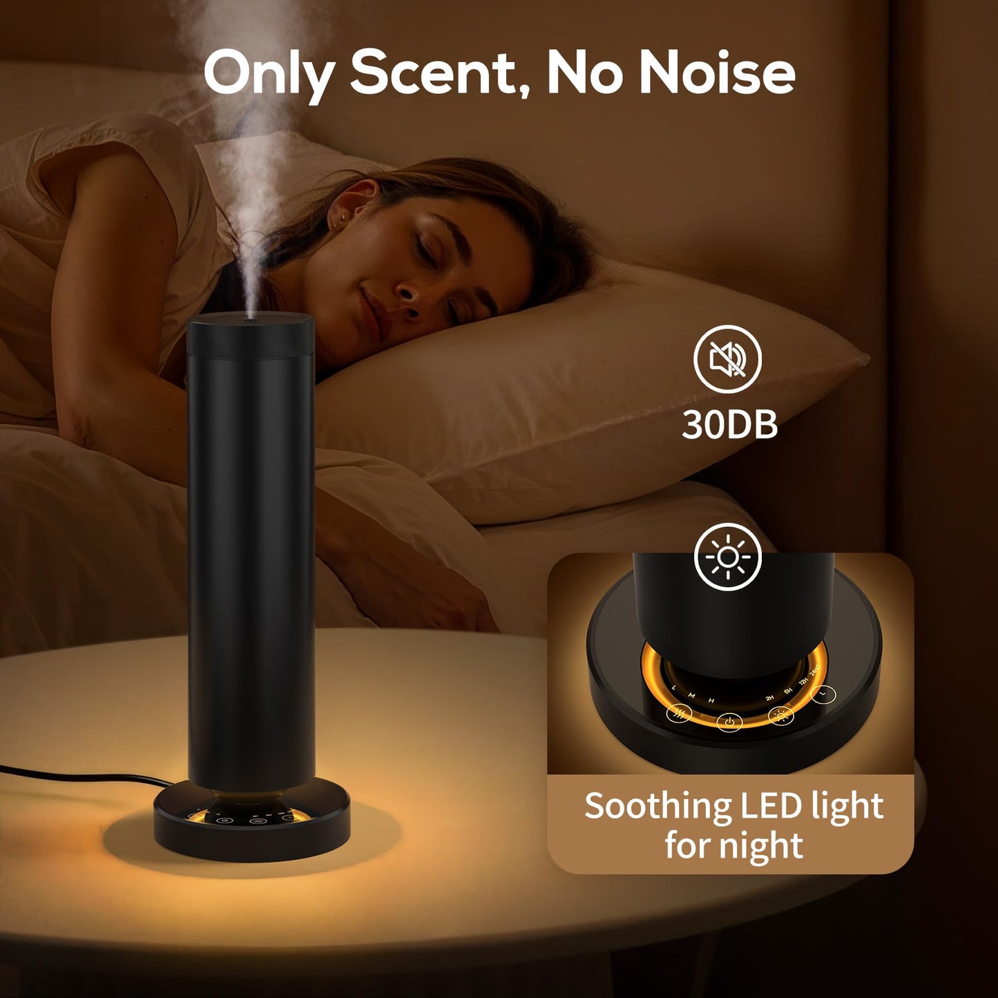 Dakomoda Waterless Diffuser — 90ml Oils, 1000 sq ft Coverage, Night Light | Starter Kit (Black)