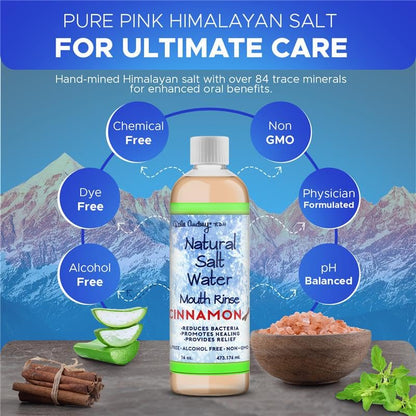 Dale Audrey Natural Pink Himalayan Saltwater Mouth Rinse | Organic Cinnamon Flavor, Fluoride Free, Alcohol Free, Cruelty Free | Teeth Cleaner Mouthwash & Fresh Breath – 16 FL OZ