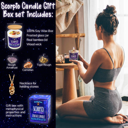 Dancing Bear Scorpio Zodiac Candle Gift Box Set – 45h Soy Wax, Wood Wick