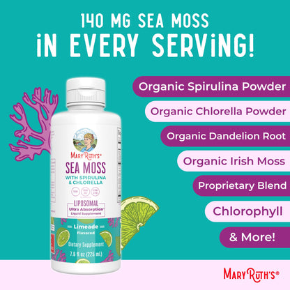 MaryRuth Organics Sea Moss with Spirulina and Chlorella Liposomal | Chlorophyll | Dandelion Root | Superfood | Ultra Absorption | Vegan | Non-GMO | Gluten Free | 7.6 fl oz | 15 Servings