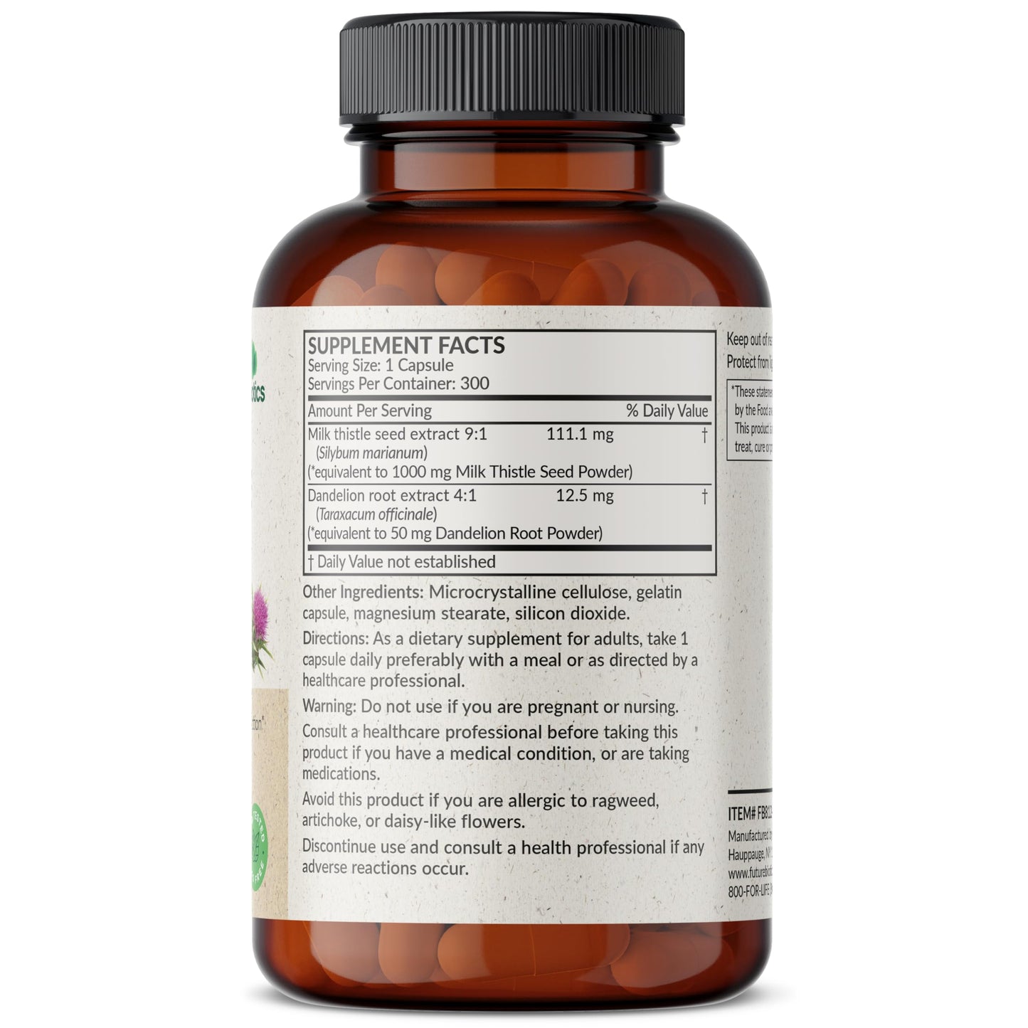 Futurebiotics Milk Thistle Silymarin Marianum & Dandelion Root - Liver Health, 300 Capsules
