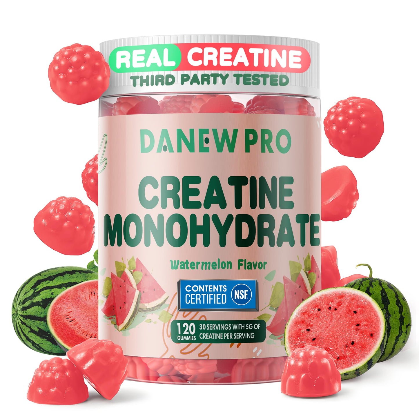 DANEW Pro Creatine Gummies 5000mg – Muscle Strength & Energy (Watermelon)