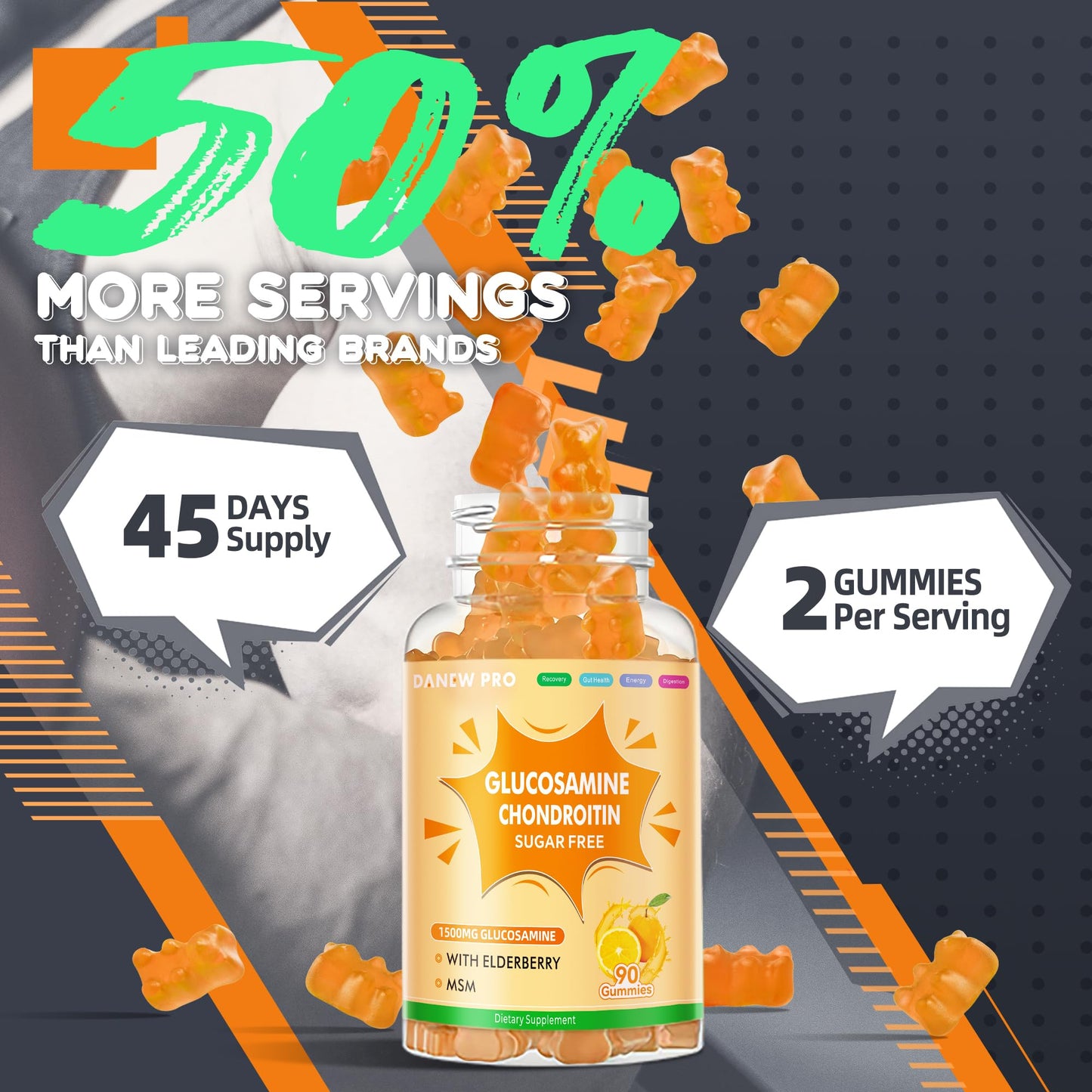 DANEW Pro Glucosamine Chondroitin Gummies with MSM & Elderberry – Joint Support