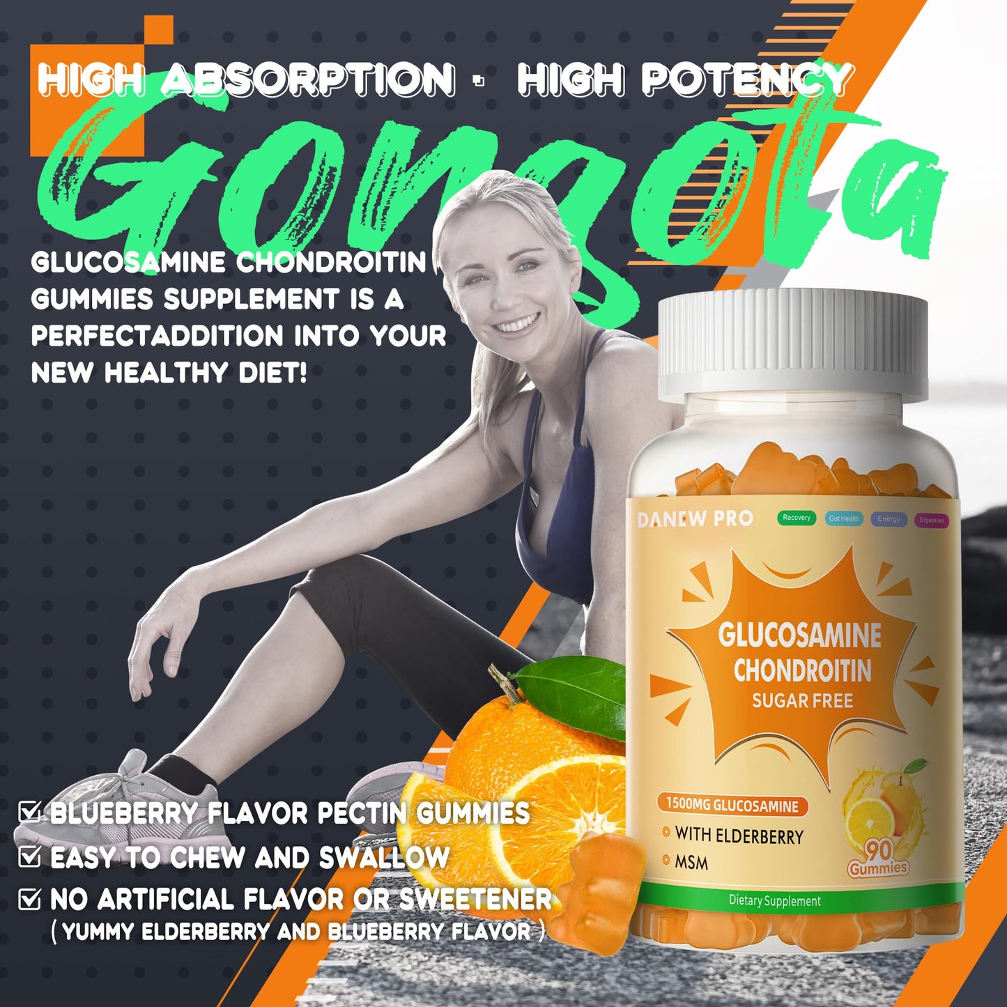 DANEW Pro Glucosamine Chondroitin Gummies with MSM & Elderberry – Joint Support