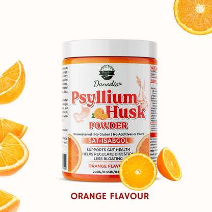 Danodia Foods Organic Psyllium Husk Powder – Mild Orange Flavor (200g) | Gluten-Free Fiber Supplement