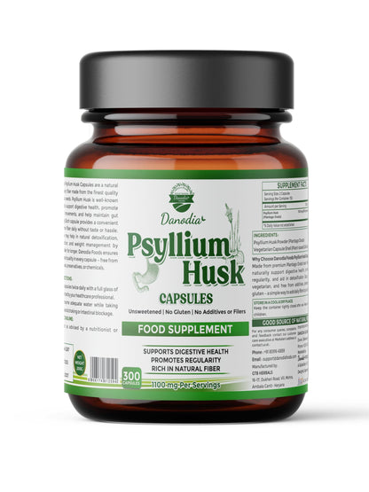 Danodia Foods Psyllium Husk Capsules – 300 Count | Veg Capsules | No additives or Filers | Gluten-Free, Non-GMO | Natural Fiber Supplement | No Artificial Colors or Preservatives