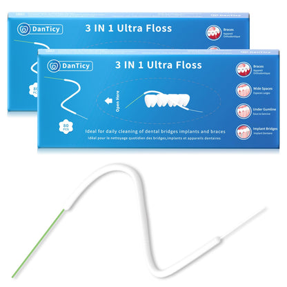 DanTicy Dental Floss for Braces – 160 Count (2 Pack) | 3 in 1