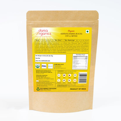 Darsa Organics Ashwagandha Root Cut & Sifted 4 oz – USDA Organic, Non-GMO, Vegan