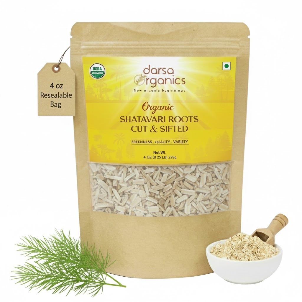 Darsa Organics Shatavari Cut & Sifted – 4 oz Organic Shatavari Root (Asparagus Racemosus), USDA Organic, Non-GMO, Gluten-Free