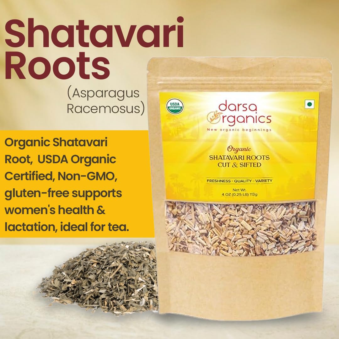 Darsa Organics Shatavari Cut & Sifted – 4 oz Organic Shatavari Root (Asparagus Racemosus), USDA Organic, Non-GMO, Gluten-Free