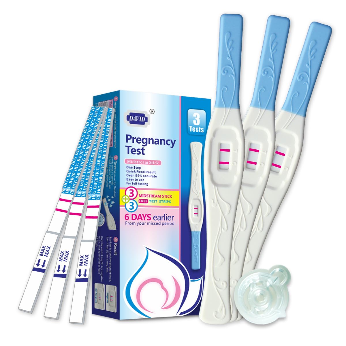 DAVID Pregnancy Test: Early Detection HCG, 6-Count, 99%+ Accurate
