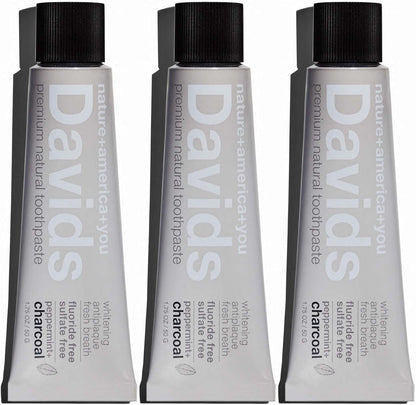 Davids Whitening Charcoal Travel Toothpaste – Fluoride Free, Peppermint, TSA 3-Pack
