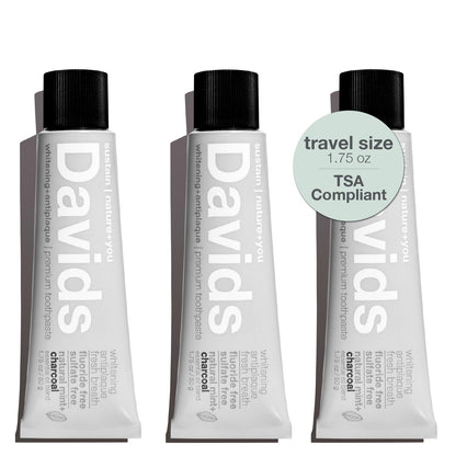 Davids Whitening Charcoal Travel Toothpaste – Fluoride Free, Peppermint, TSA 3-Pack