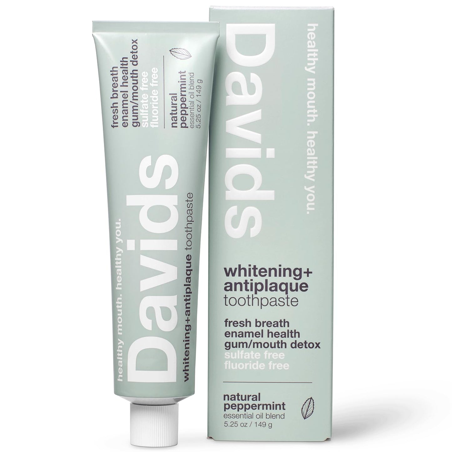 Davids Fluoride Free Toothpaste – Peppermint, 5.25oz | Teeth Whitening, Antiplaque, SLS-Free, Enamel Health | EWG Verified