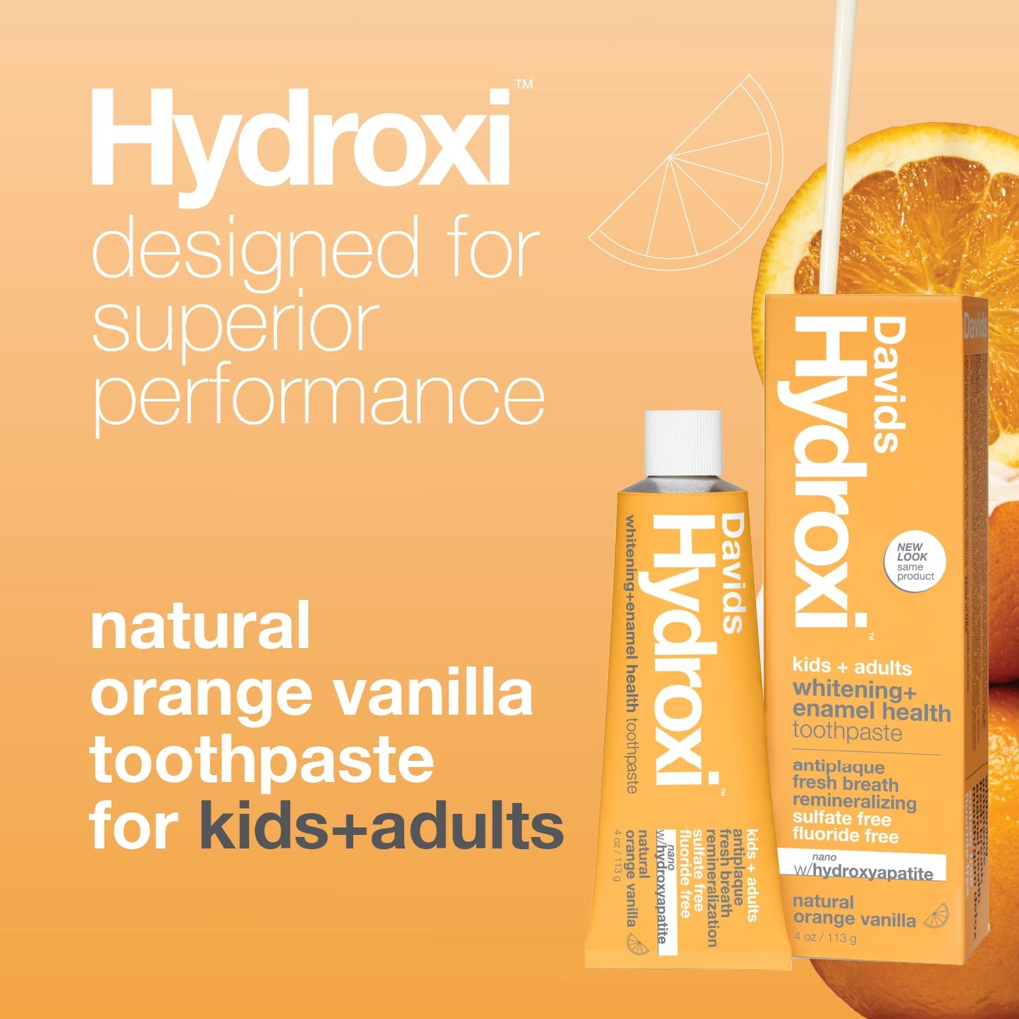 Davids Hydroxi Fluoride-Free Nano Hydroxyapatite Toothpaste – Enamel Health & Whitening, 4 oz, Orange Vanilla, Made in USA