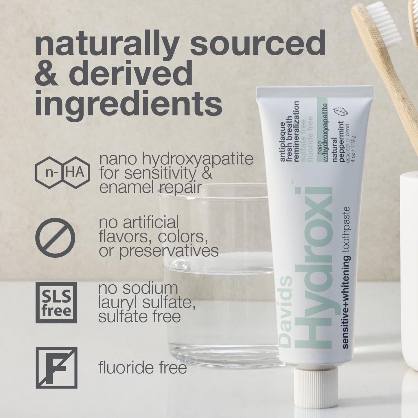 Davids Hydroxi Fluoride-Free Nano Hydroxyapatite Toothpaste – Remineralize Enamel, Sensitivity Relief | 4 oz | Made in USA