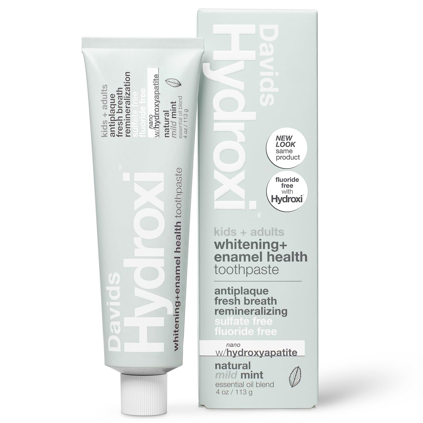 Davids Hydroxi Mild Mint Fluoride Free Nano Hydroxyapatite Toothpaste for Enamel Health & Whitening | SLS Free, Kid Friendly, Made in USA