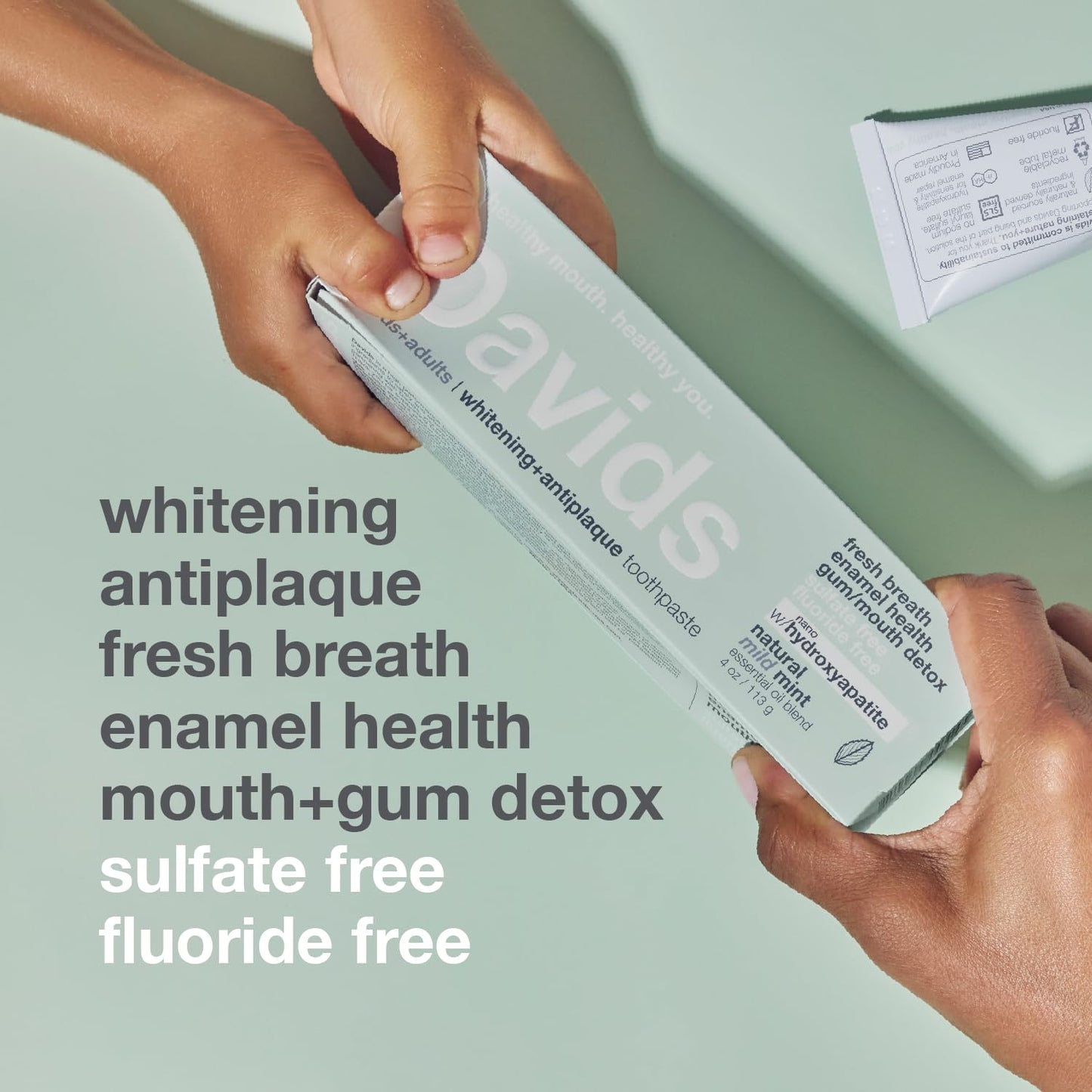 Davids Hydroxi Mild Mint Fluoride Free Nano Hydroxyapatite Toothpaste for Enamel Health & Whitening | SLS Free, Kid Friendly, Made in USA