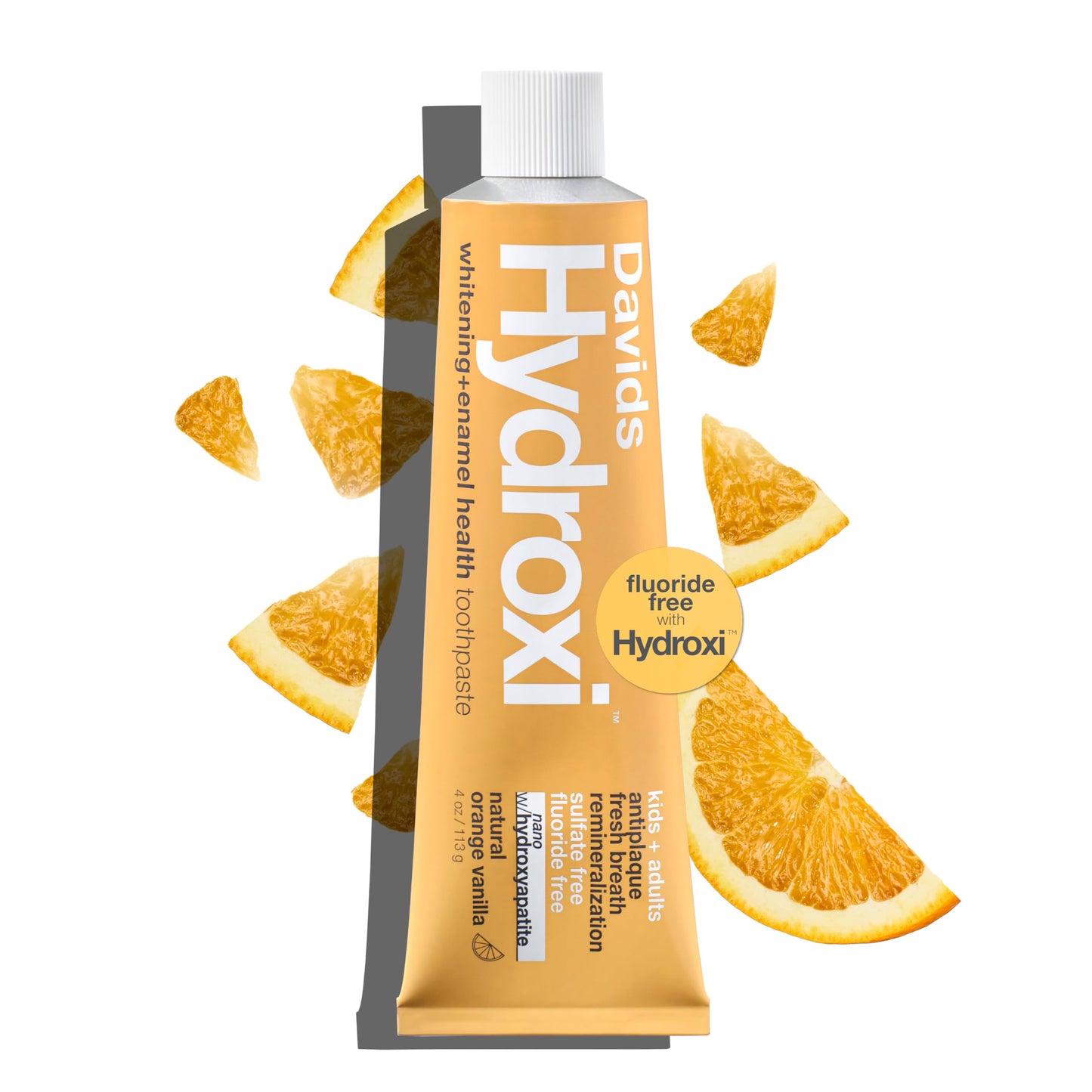 Davids Hydroxi Fluoride-Free Nano Hydroxyapatite Toothpaste – Enamel Health & Whitening, 4 oz, Orange Vanilla, Made in USA