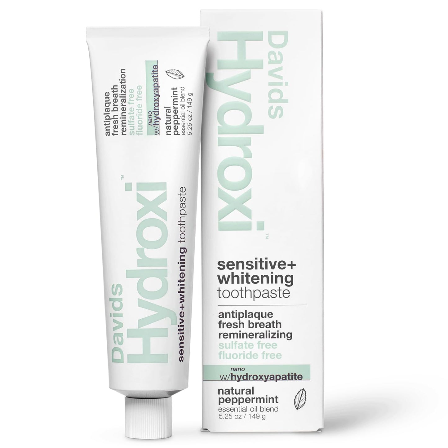 Davids Hydroxi Nano Hydroxyapatite Toothpaste – Remineralize Enamel, Sensitive Relief, Whitening | SLS Free, Made in USA