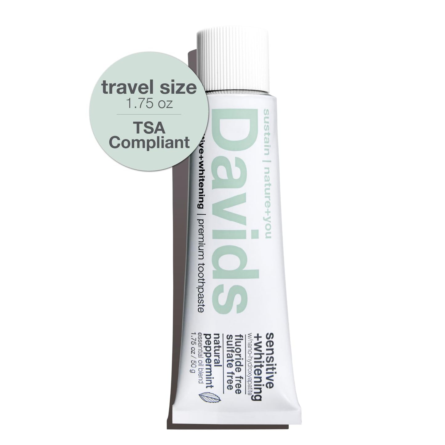 Davids Nano Hydroxyapatite Toothpaste – Fluoride Free, Travel Size 1.75oz, Sensitive Relief | Made in USA