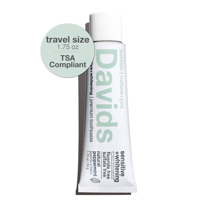 Davids Nano Hydroxyapatite Toothpaste – Fluoride Free, Travel Size 1.75oz, Sensitive Relief | Made in USA