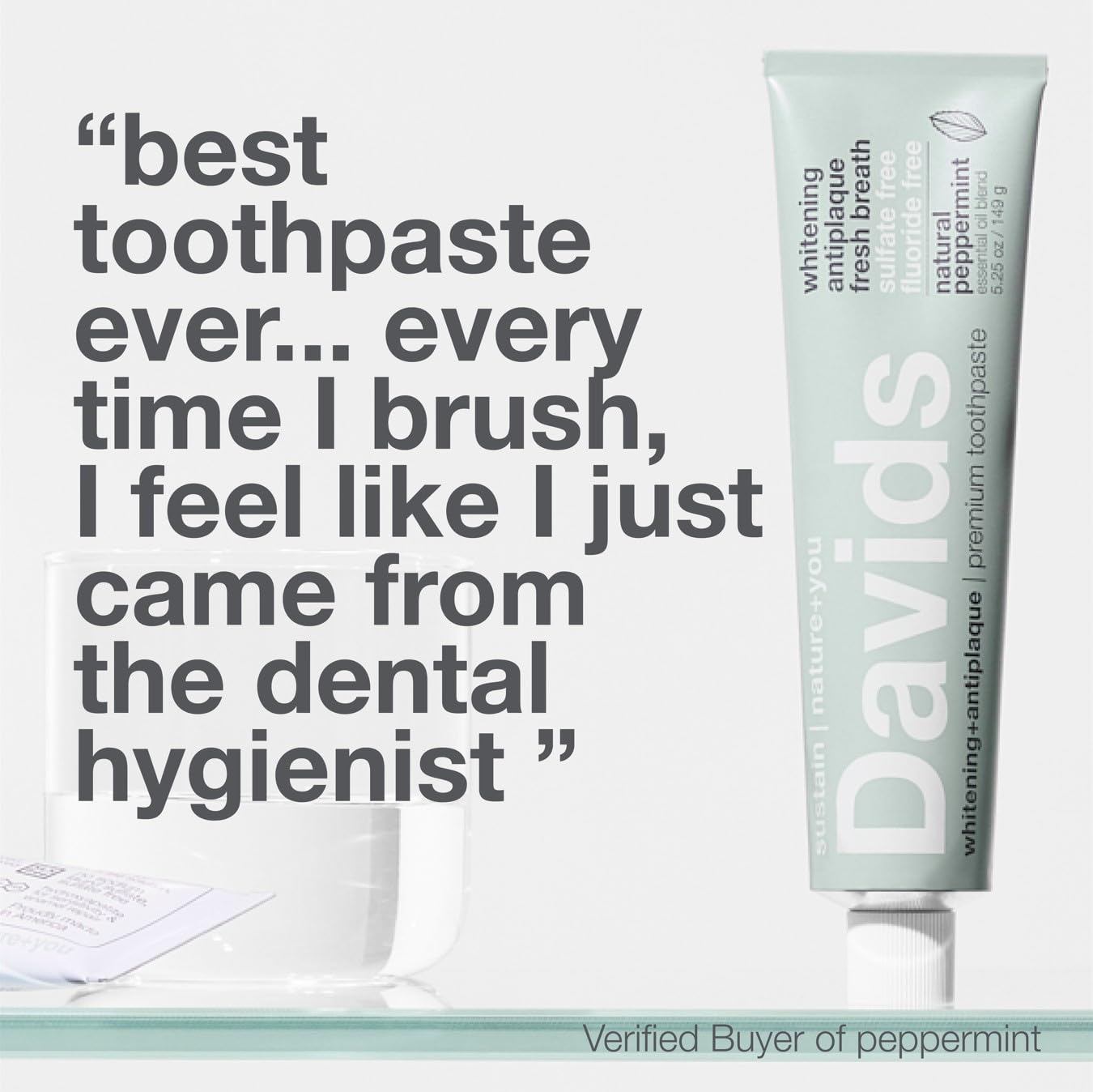 Davids Fluoride Free Toothpaste – Peppermint, 5.25oz | Teeth Whitening, Antiplaque, SLS-Free, Enamel Health | EWG Verified