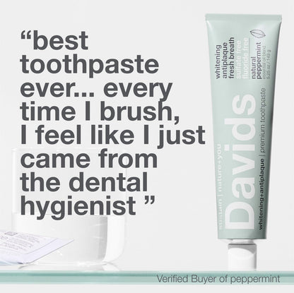 Davids Fluoride Free Toothpaste – Peppermint, 5.25oz | Teeth Whitening, Antiplaque, SLS-Free, Enamel Health | EWG Verified