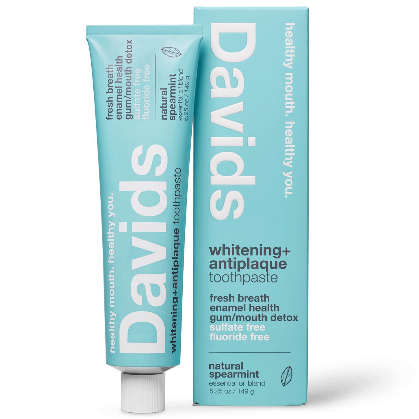 Davids Fluoride Free Toothpaste | Spearmint, SLS-Free, Whitening & Antiplaque | 5.25oz | Made in USA | EWG Verified
