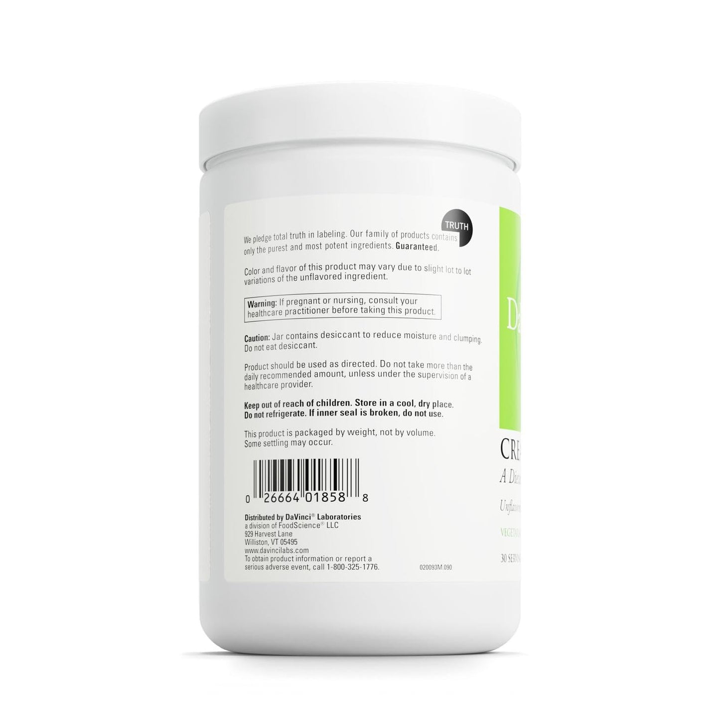 DaVinci Labs Creatine Powder – Unflavored, 90 Servings | Muscle & Brain Health